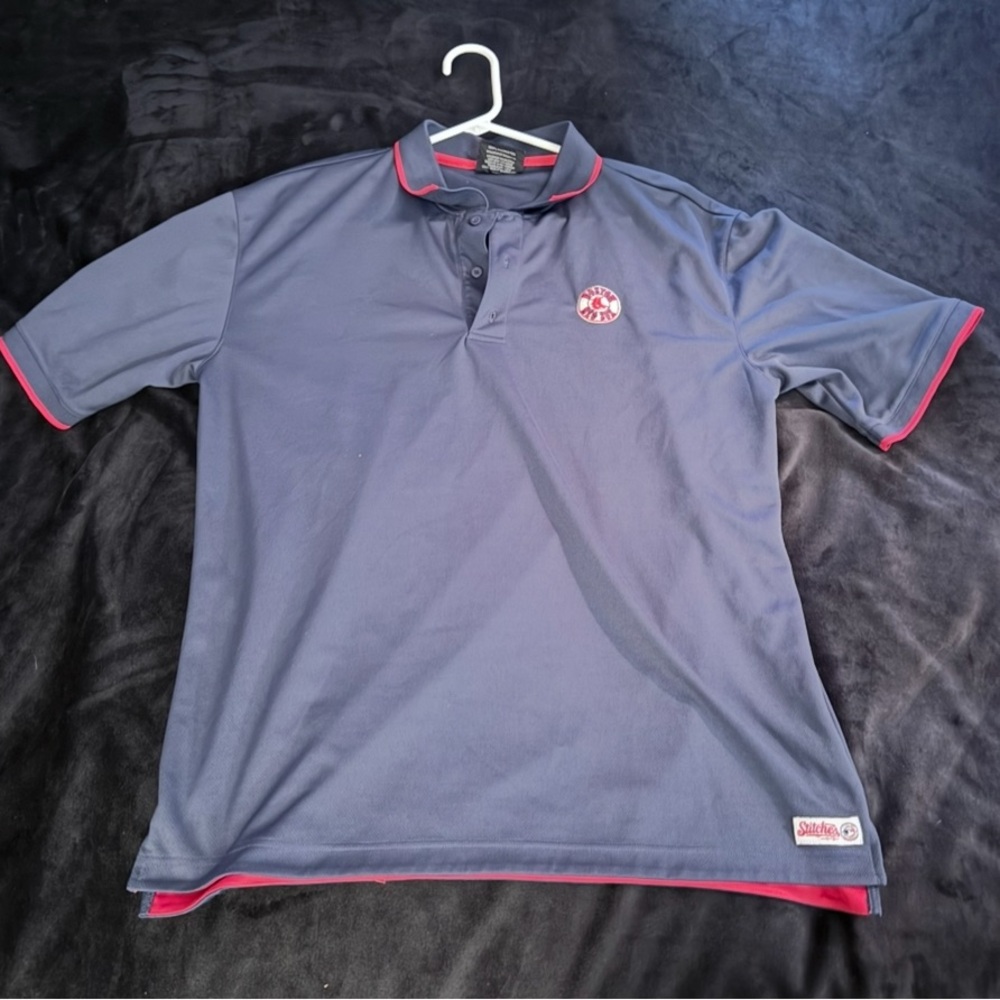 Red Sox Stitches Navy Polo Shirt with Red Trim